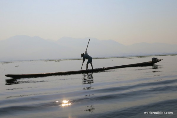 An Intha fisherman on Inle Lake