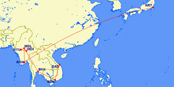 zoomed in a bit to show our stops in Asia