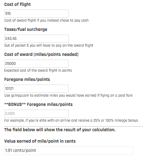 This trip would give you a return of 1.91 cents/point on your FlyingBlue miles