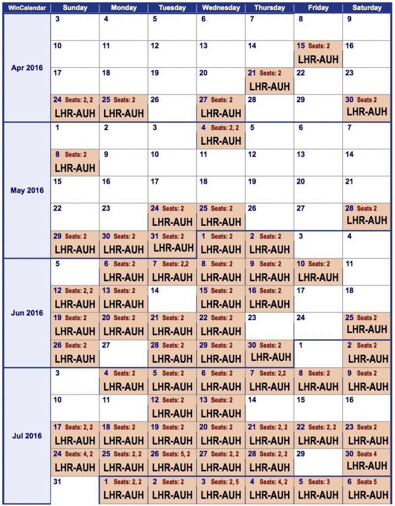 2016 Weekly Calendar lhr-auh 1